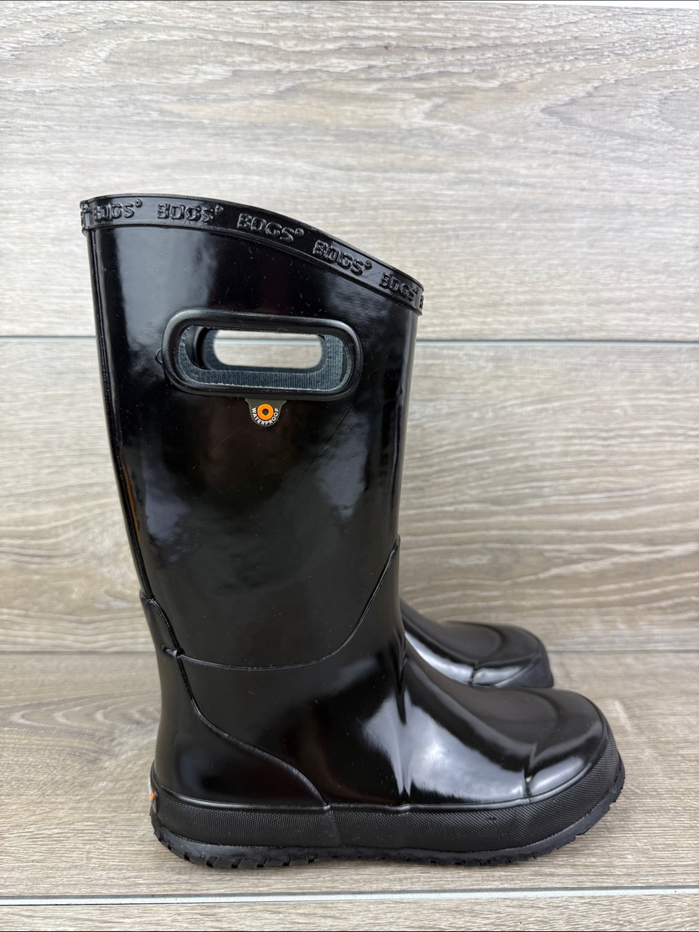 Bogs Waterproof Classic Pull On Little Boy Sz 2 Gloss Black Rubber Rain Boots